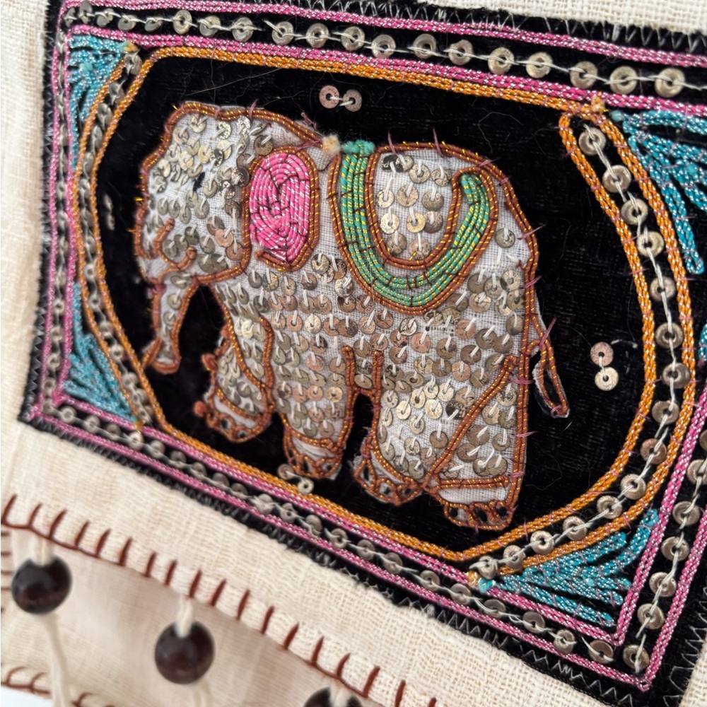 Embroidered Elephant Tapestry with Beads